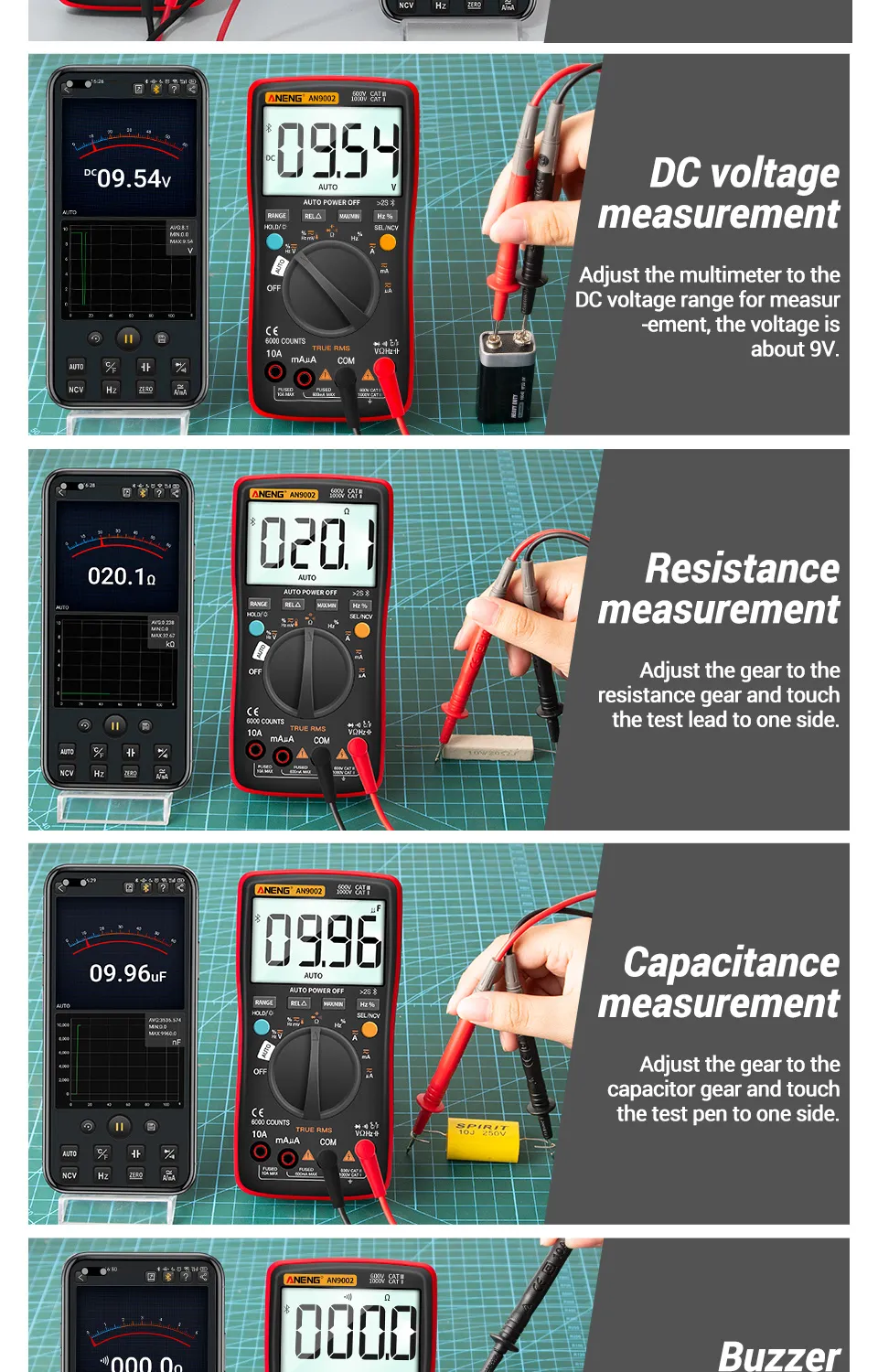 ANENG AN9002 Bluetooth Digital Multimeter 6000 Counts Professional MultimetroTrue RMS AC/DC Current Voltage Tester Auto-Range ANENG AN9002 Bluetooth Digital Multimeter 6000 Counts Professional MultimetroTrue RMS AC/DC Current Voltage Tester Auto-Range