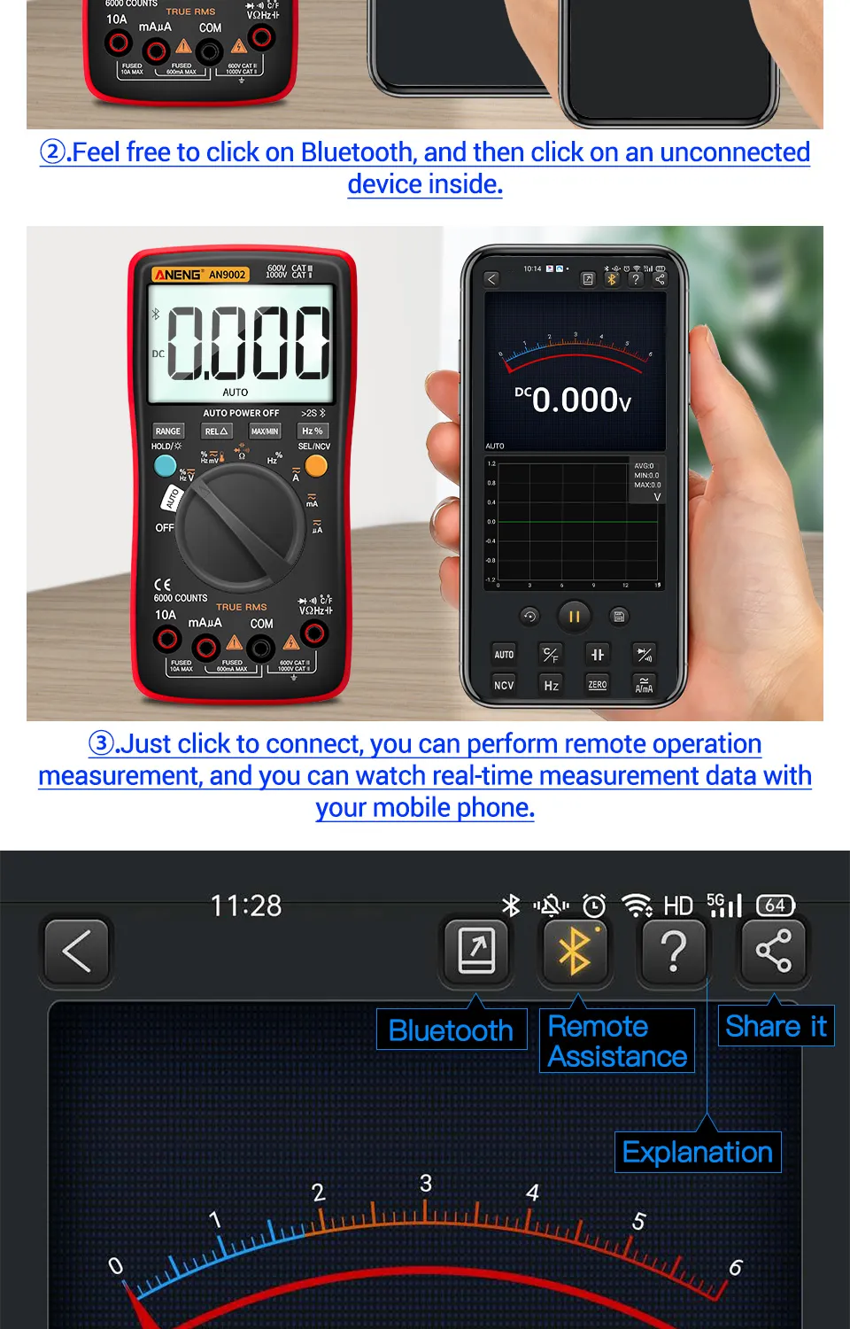ANENG AN9002 Bluetooth Digital Multimeter 6000 Counts Professional MultimetroTrue RMS AC/DC Current Voltage Tester Auto-Range ANENG AN9002 Bluetooth Digital Multimeter 6000 Counts Professional MultimetroTrue RMS AC/DC Current Voltage Tester Auto-Range