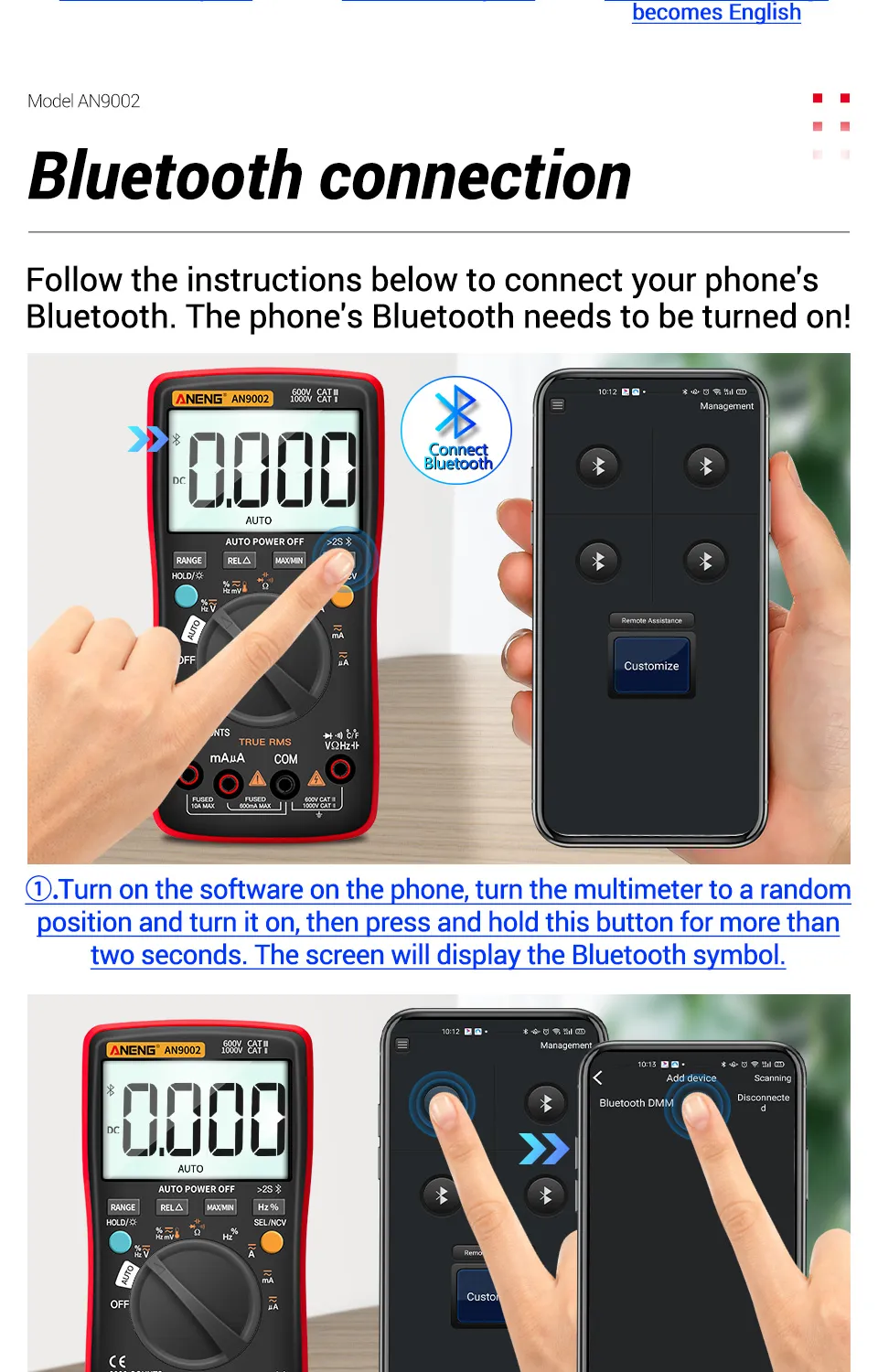 ANENG AN9002 Bluetooth Digital Multimeter 6000 Counts Professional MultimetroTrue RMS AC/DC Current Voltage Tester Auto-Range ANENG AN9002 Bluetooth Digital Multimeter 6000 Counts Professional MultimetroTrue RMS AC/DC Current Voltage Tester Auto-Range