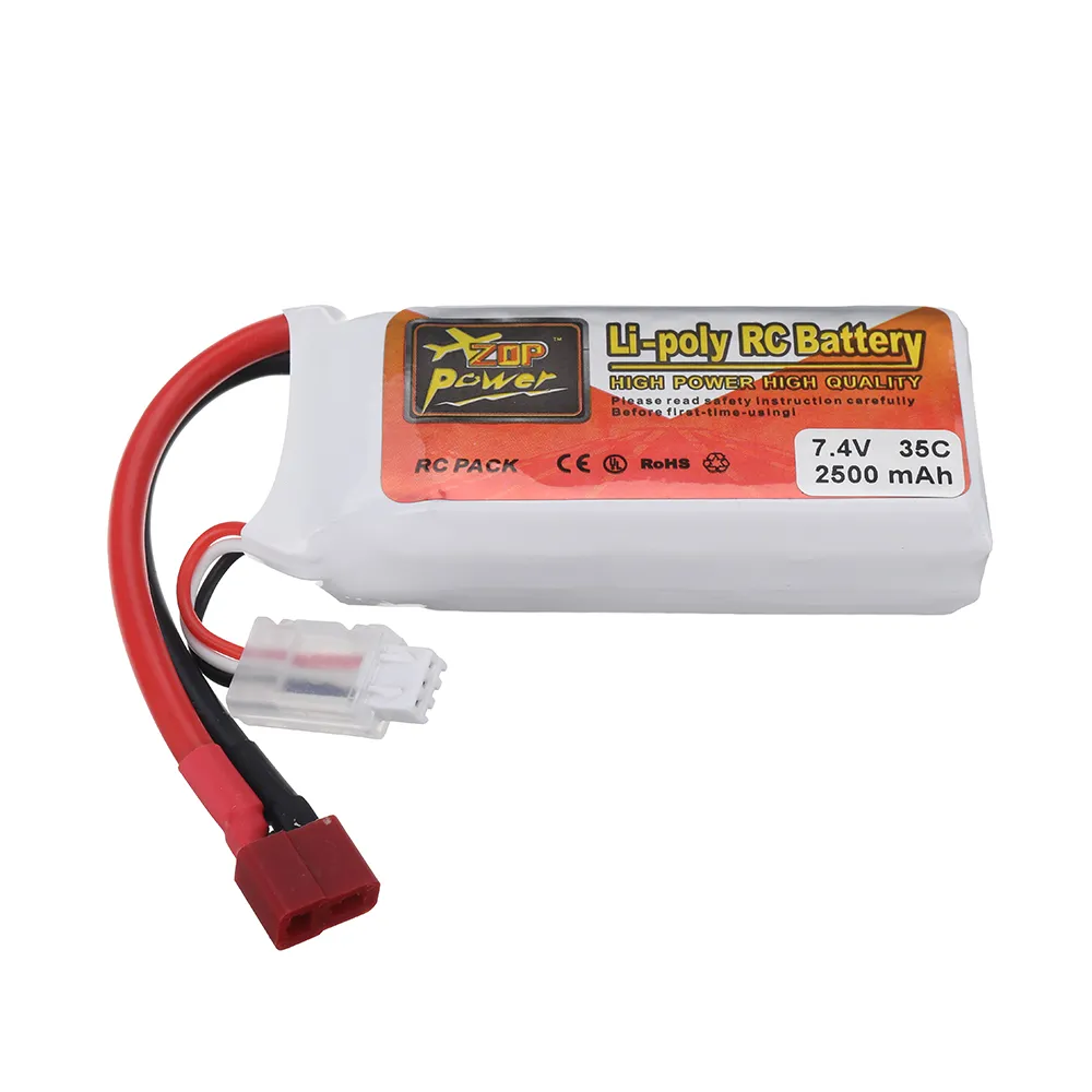 ZOP Power 7.4V 2500mAh 35C 2S LiPo Battery T Deans Plug for RC Drone