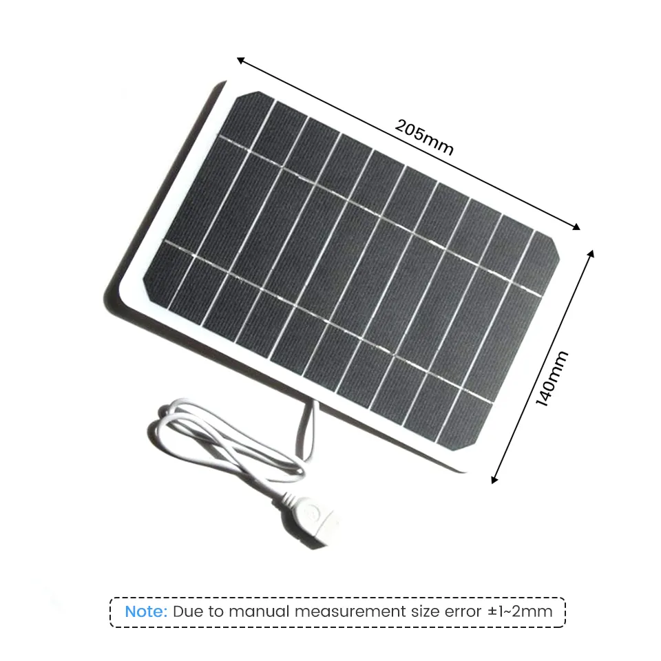 205*140MM 5V 5W Solar Panel High Power For Mobile Phone USB Solar Power Bank Battery Solar Charger Camping