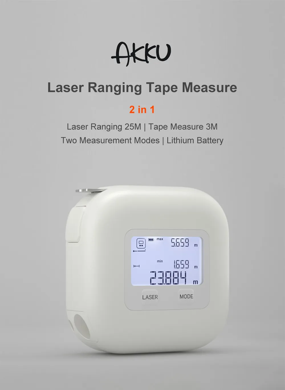 Xiaomi AKKU 2 in 1 Digital Laser Rangefinder Tape Measure Handheld Electronic Ruler