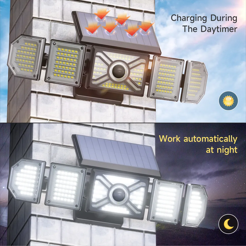 Outdoor Solar Lights Powerful 244Led Lamp Spotlight Sunlight Energy Waterproof For Exterior Garden Wall Decor