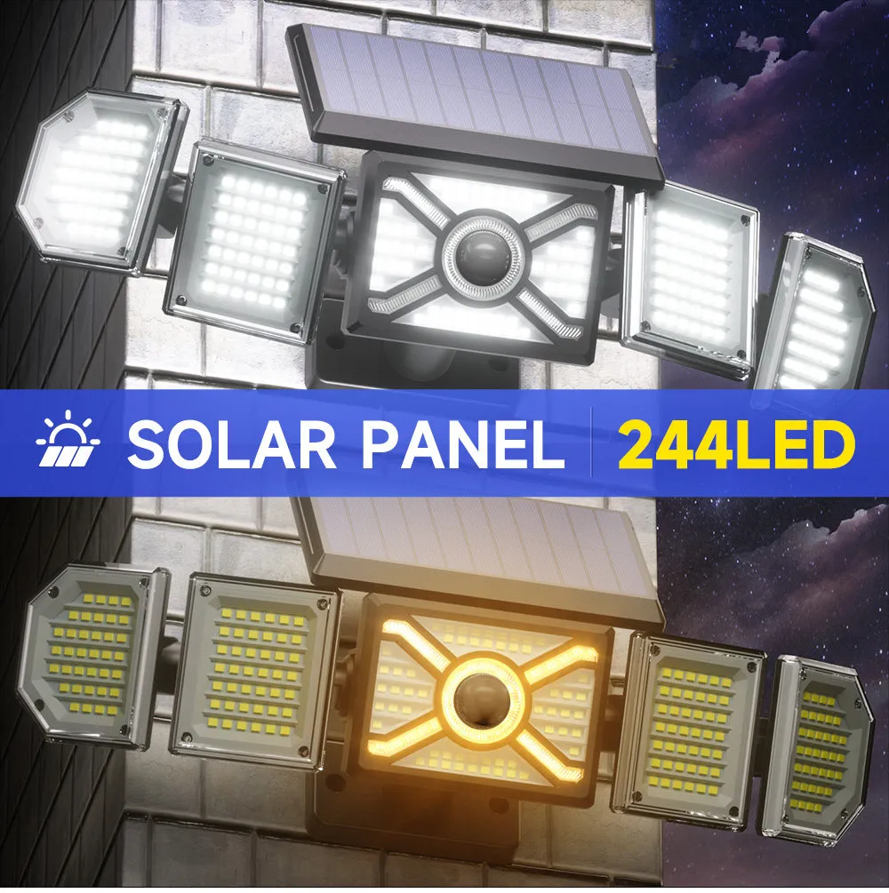 Outdoor Solar Lights Powerful 244Led Lamp Spotlight Sunlight Energy Waterproof For Exterior Garden Wall Decor