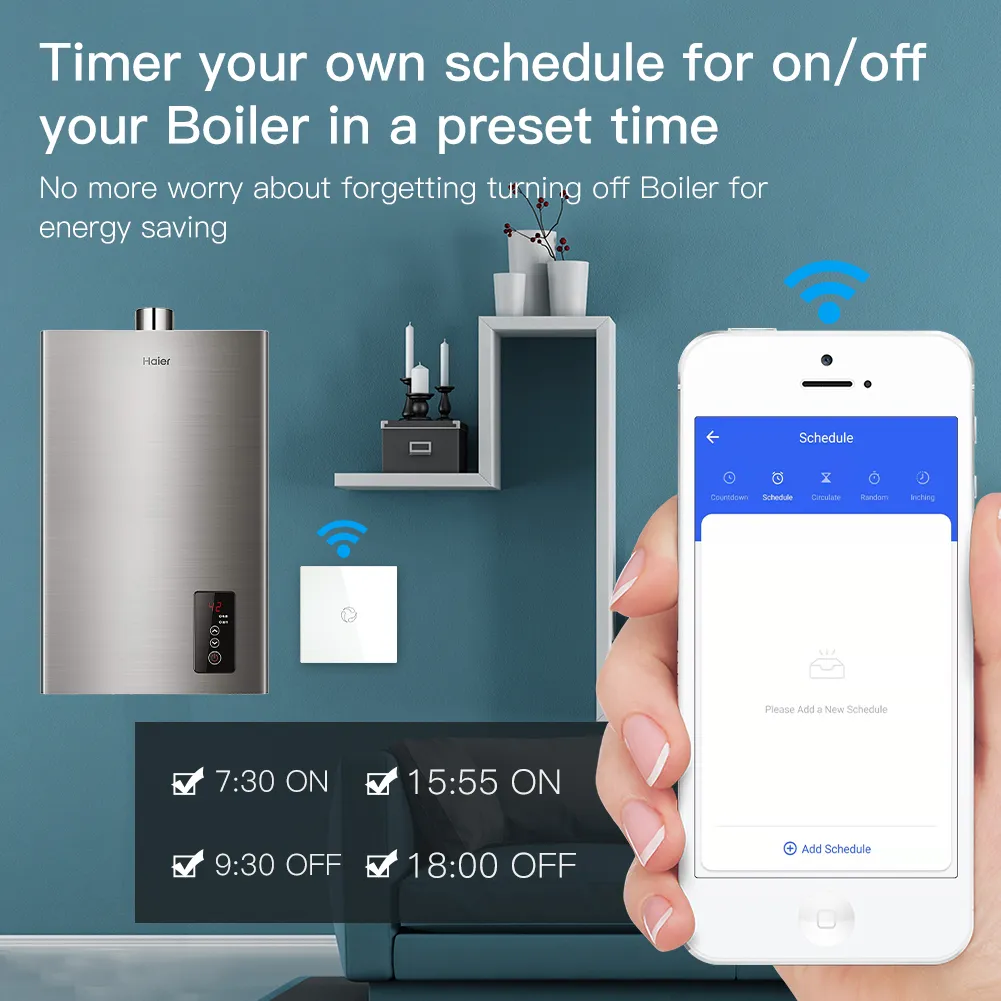 Moes WiFi Boiler Switch Water Heater wall controller Tuya Smart life APP Remote Control Alexa Google Home Voice Glass Panel