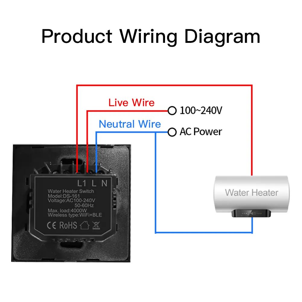 Moes WiFi Boiler Switch Water Heater wall controller Tuya Smart life APP Remote Control Alexa Google Home Voice Glass Panel