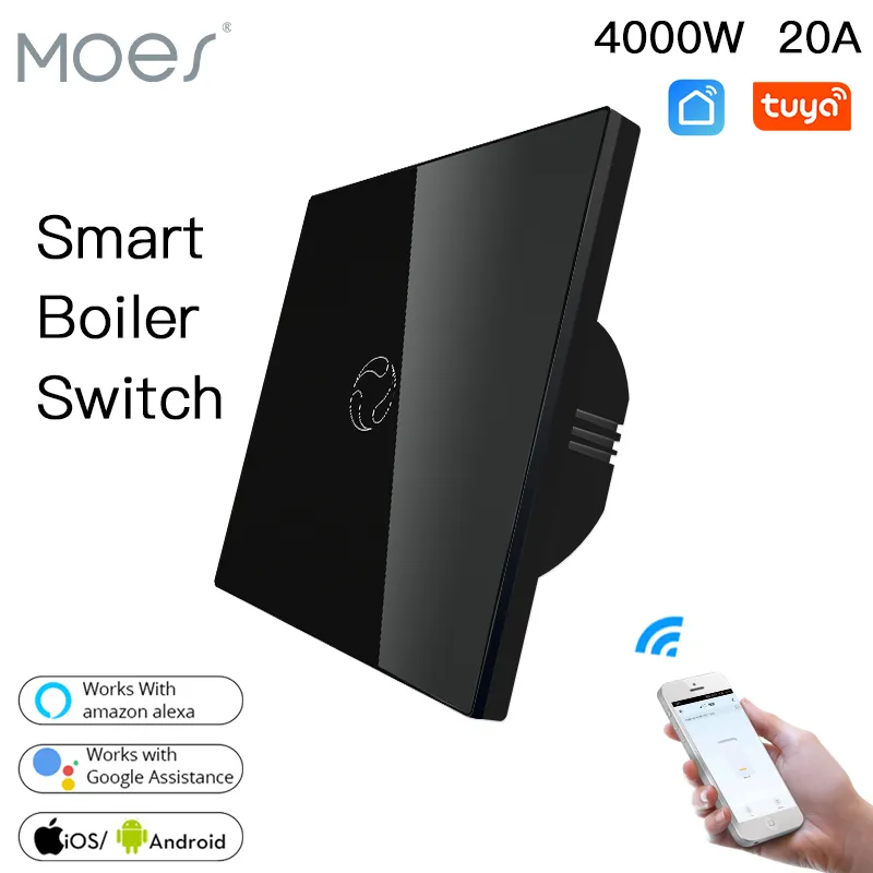 Moes WiFi Boiler Switch Water Heater wall controller Tuya Smart life APP Remote Control Alexa Google Home Voice Glass Panel