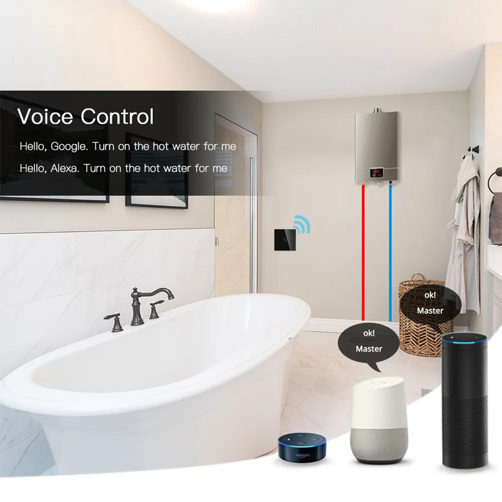 Moes WiFi Boiler Switch Water Heater wall controller Tuya Smart life APP Remote Control Alexa Google Home Voice Glass Panel