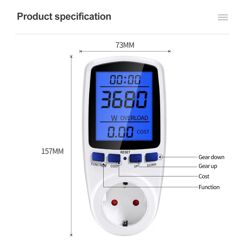 Digital Voltage Wattmeter Power Meter Socket EU Plug 230V AC Wattage Kwh Energy Consumption Electricity Meter