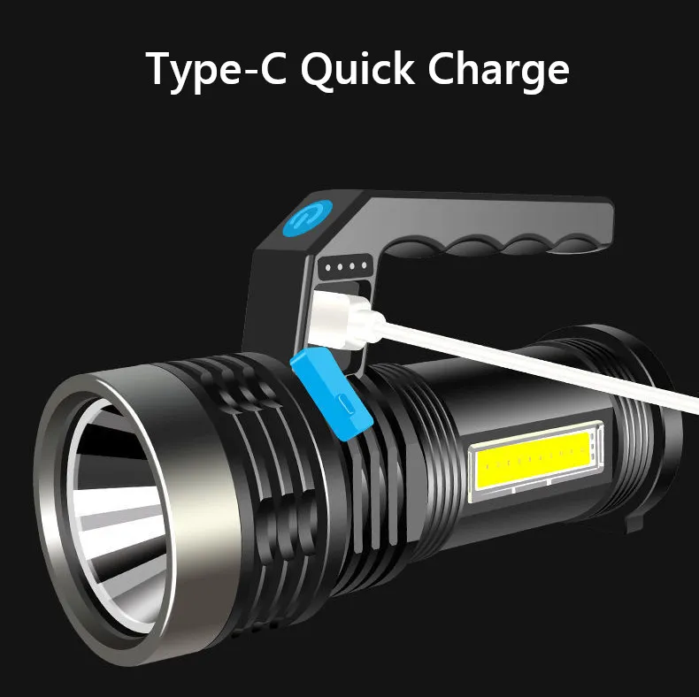 LED COB Double Light Bright Flashlight 300lm 800mAh Waterproof Handheld Searchlight Micro USB Charging Powerful Flashlight for Outdoor Hiking