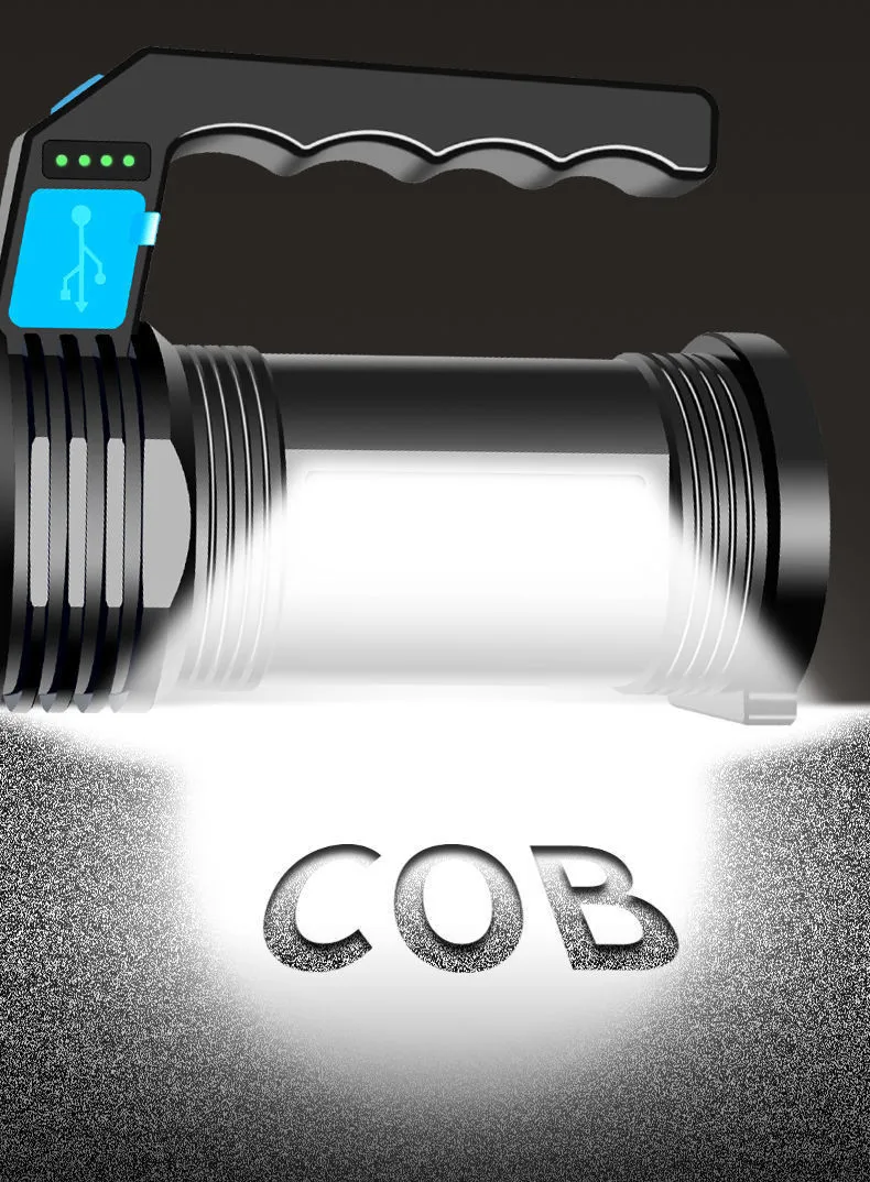 LED COB Double Light Bright Flashlight 300lm 800mAh Waterproof Handheld Searchlight Micro USB Charging Powerful Flashlight for Outdoor Hiking