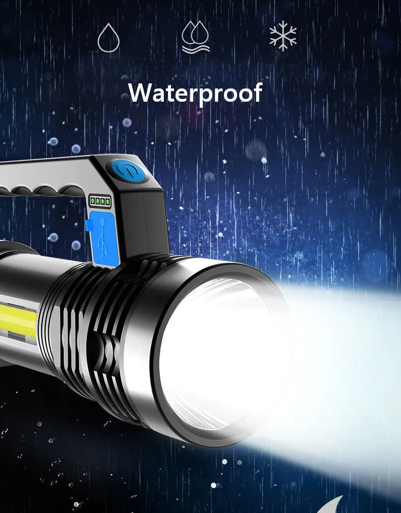 LED COB Double Light Bright Flashlight 300lm 800mAh Waterproof Handheld Searchlight Micro USB Charging Powerful Flashlight for Outdoor Hiking