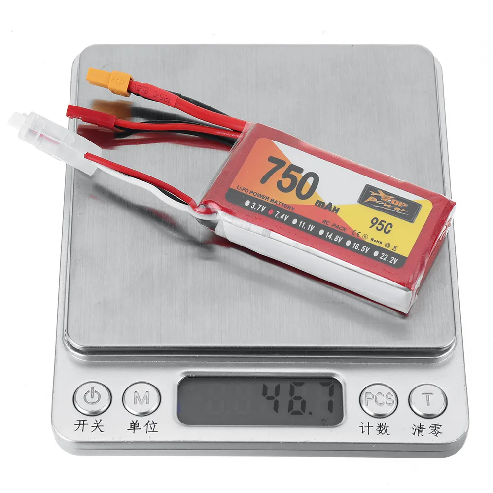 ZOP POWER 7.4V 750mAh 95C 2S LiPo Battery XT30 JST Plug for RC Drone