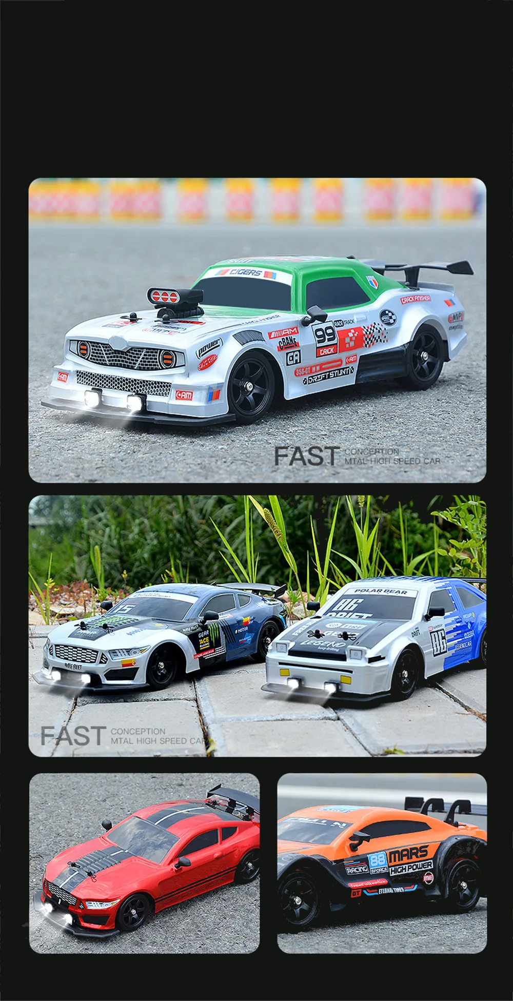 HB Toys SC16A RTR 1/16 2.4G 4WD Drift RC Car Spray LED Light On-Road Vehicles High Speed Models Enfants Enfants Cadeaux Jouets