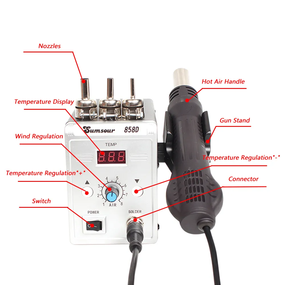 858D 700W BGA Rework Solder Station Soldering Heat Air Gun Station 220V / 110V For SMD SMT Welding Repair 858D 700W BGA Rework Solder Station Soldering Heat Air Gun Station 220V / 110V For SMD SMT Welding Repair