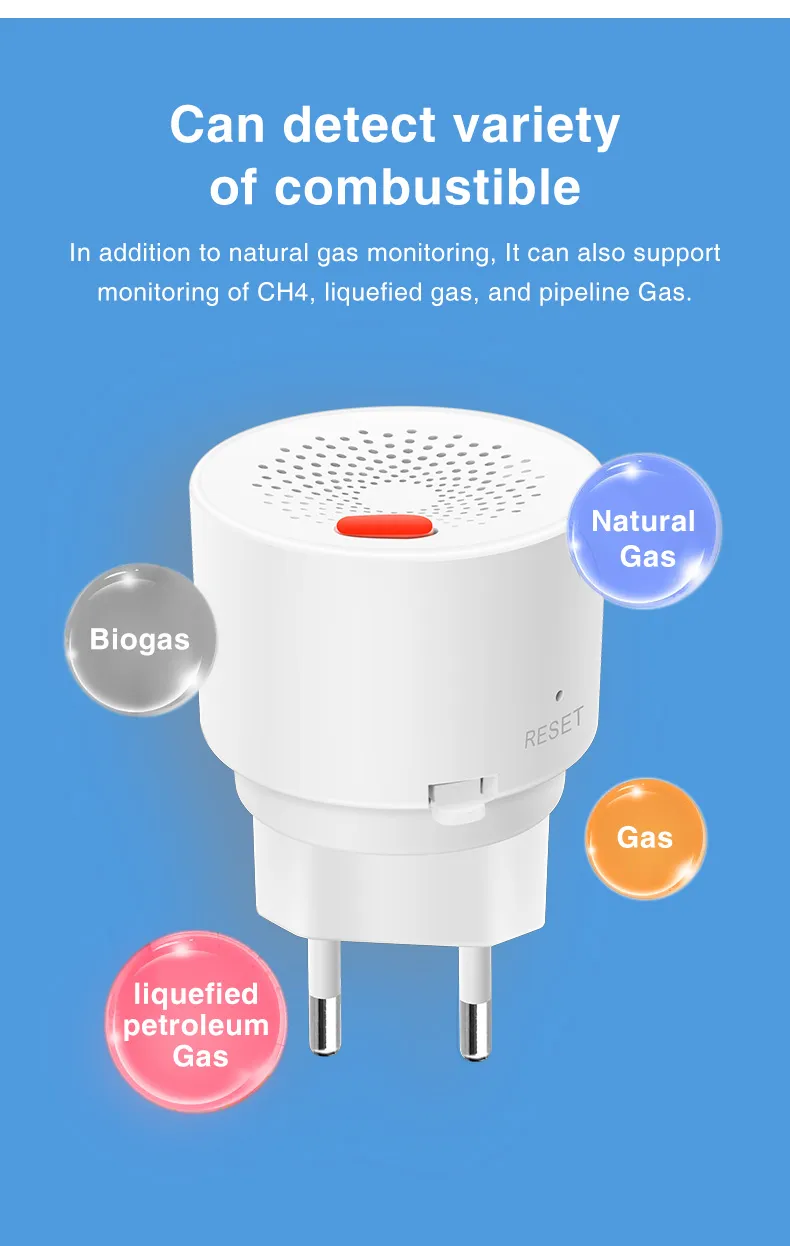 Tuya Zigbe Natural Gas Sensor EU Combustible Household Smart LPG Gas Alarm Detector Leakage Sensor fire Safety Smart Home