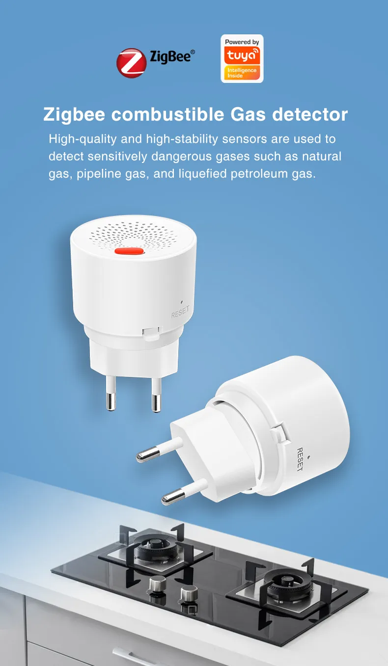 Tuya Zigbe Natural Gas Sensor EU Combustible Household Smart LPG Gas Alarm Detector Leakage Sensor fire Safety Smart Home