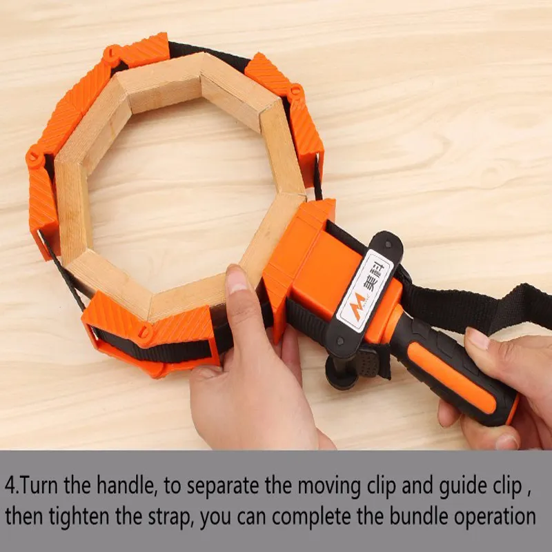 Adjustable Band Clamp Polygon Angle Clamp for Woodworking and Framing, 15-Foot Strap, Self-locking Ratcheting Handle
