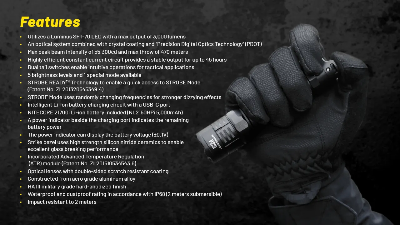 NITECORE P23i 3000LM High Lumen LED Tactical Flashlight USB Rechargeable LED Torch For Outdoor Hunting Fishing Camping