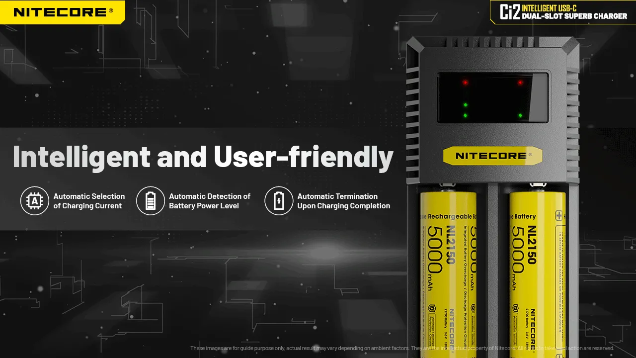 Nitecore Ci2 Dual Slot Universal Battery Charger For IMR/Li-ion Ni-MH/Ni-Cd 18650 21700 26650 AA AAA Battery Flashlight Home Tools RC Toys Cell Charger