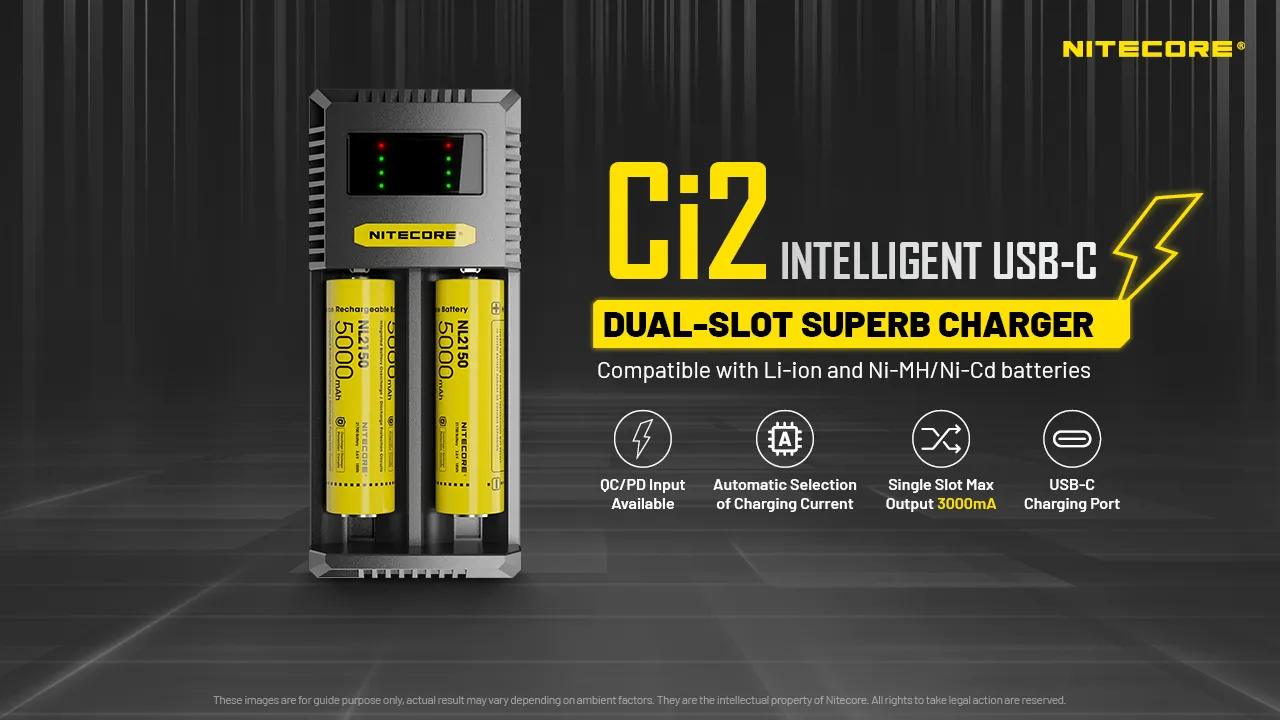 Nitecore Ci2 Dual Slot Universal Battery Charger For IMR/Li-ion Ni-MH/Ni-Cd 18650 21700 26650 AA AAA Battery Flashlight Home Tools RC Toys Cell Charger