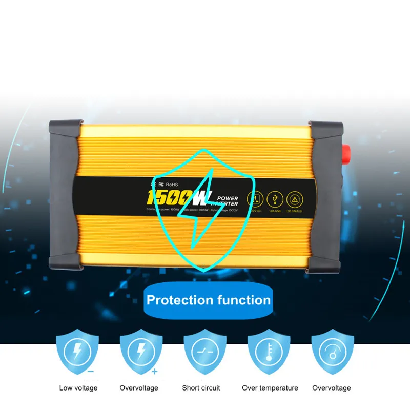 1500W 12V to 220-230V Solar Power Inverter Digital Display USB Modified Sine Wave Transformer Power Supply 1500W 12V to 220-230V Solar Power Inverter Digital Display USB Modified Sine Wave Transformer Power Supply