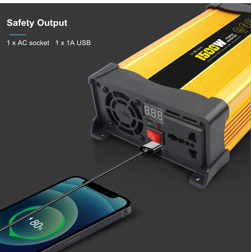 1500W 12V to 220-230V Solar Power Inverter Digital Display USB Modified Sine Wave Transformer Power Supply 1500W 12V to 220-230V Solar Power Inverter Digital Display USB Modified Sine Wave Transformer Power Supply