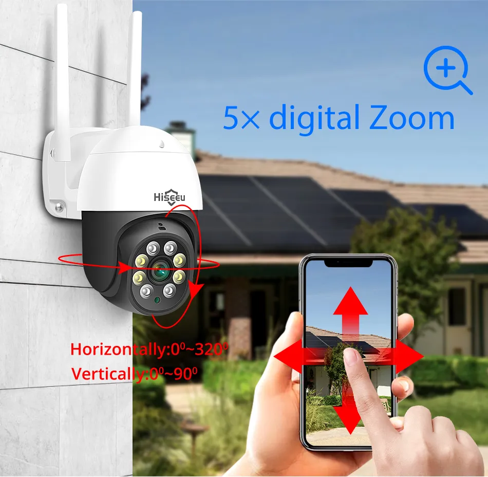 Hiseeu 3MP/5MP PTZ IP Camera Outdoor Security AI Human Detection H.265X Wireless WiFi Video Surveillance Cameras iCsee P2P