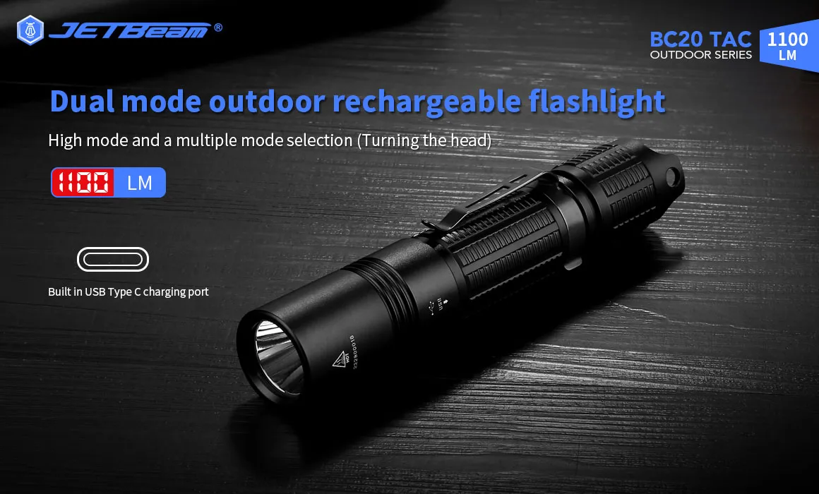 JETBeam BC20TAC 1100LM 263m Ultrabright Anduril UI Strong Flashlight Long Throw 18650 Powerful LED Torch Camping Hunting LED Flashlight JETBeam BC20TAC 1100LM 263m Ultrabright Anduril UI Strong Flashlight Long Throw 18650 Powerful LED Torch Camping Hunting LED Flashlight