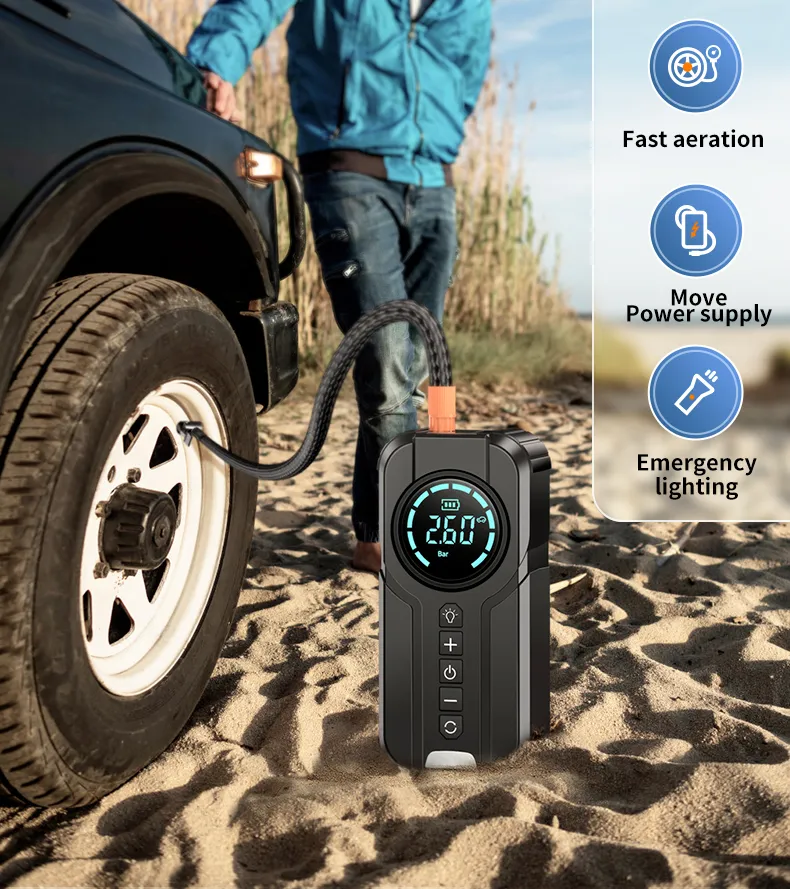 2000A 16000mAh Auto Starthilfe mit Luft Kompressor Power Bank Tragbare Pumpe Drahtlose Inflation Notfall Batterie Booster