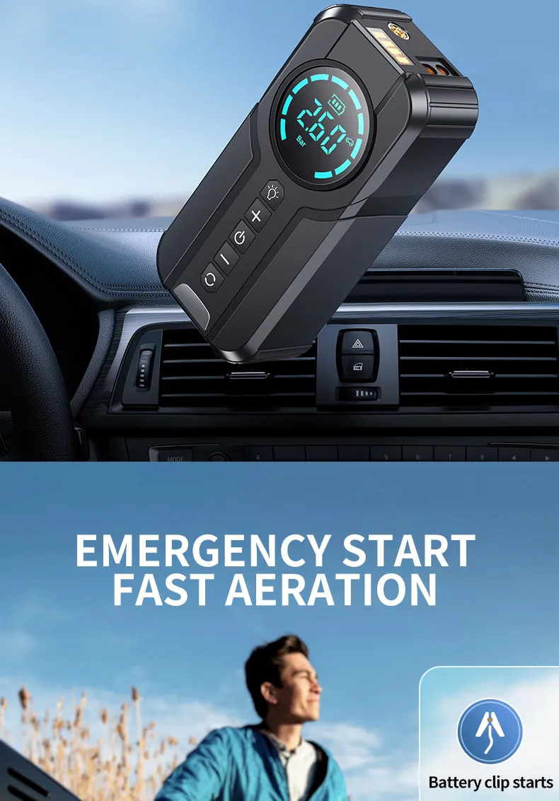 2000A 16000mAh Auto Starthilfe mit Luft Kompressor Power Bank Tragbare Pumpe Drahtlose Inflation Notfall Batterie Booster
