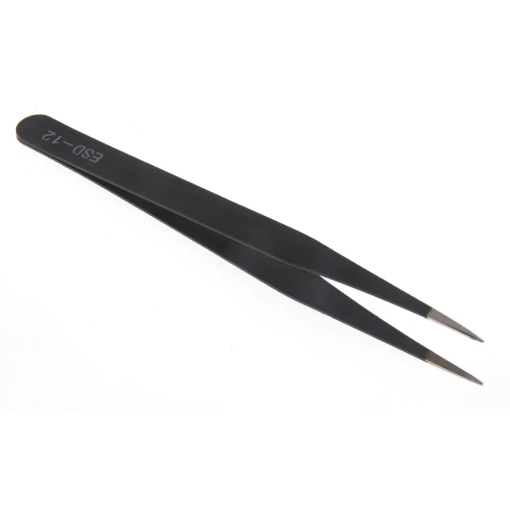 6PCS ESD10-15MM Stainless Steel Tweezers Industrial Curved Straight Repair Tools Tweezers