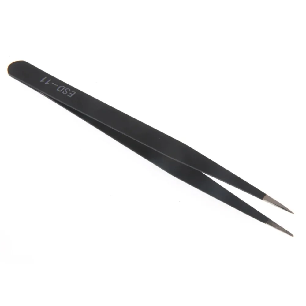 6PCS ESD10-15MM Stainless Steel Tweezers Industrial Curved Straight Repair Tools Tweezers