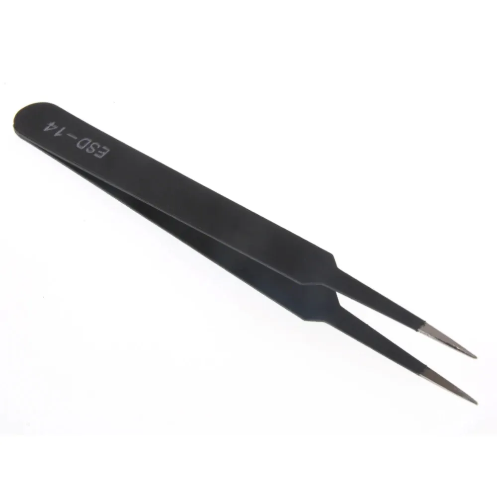 6PCS ESD10-15MM Stainless Steel Tweezers Industrial Curved Straight Repair Tools Tweezers