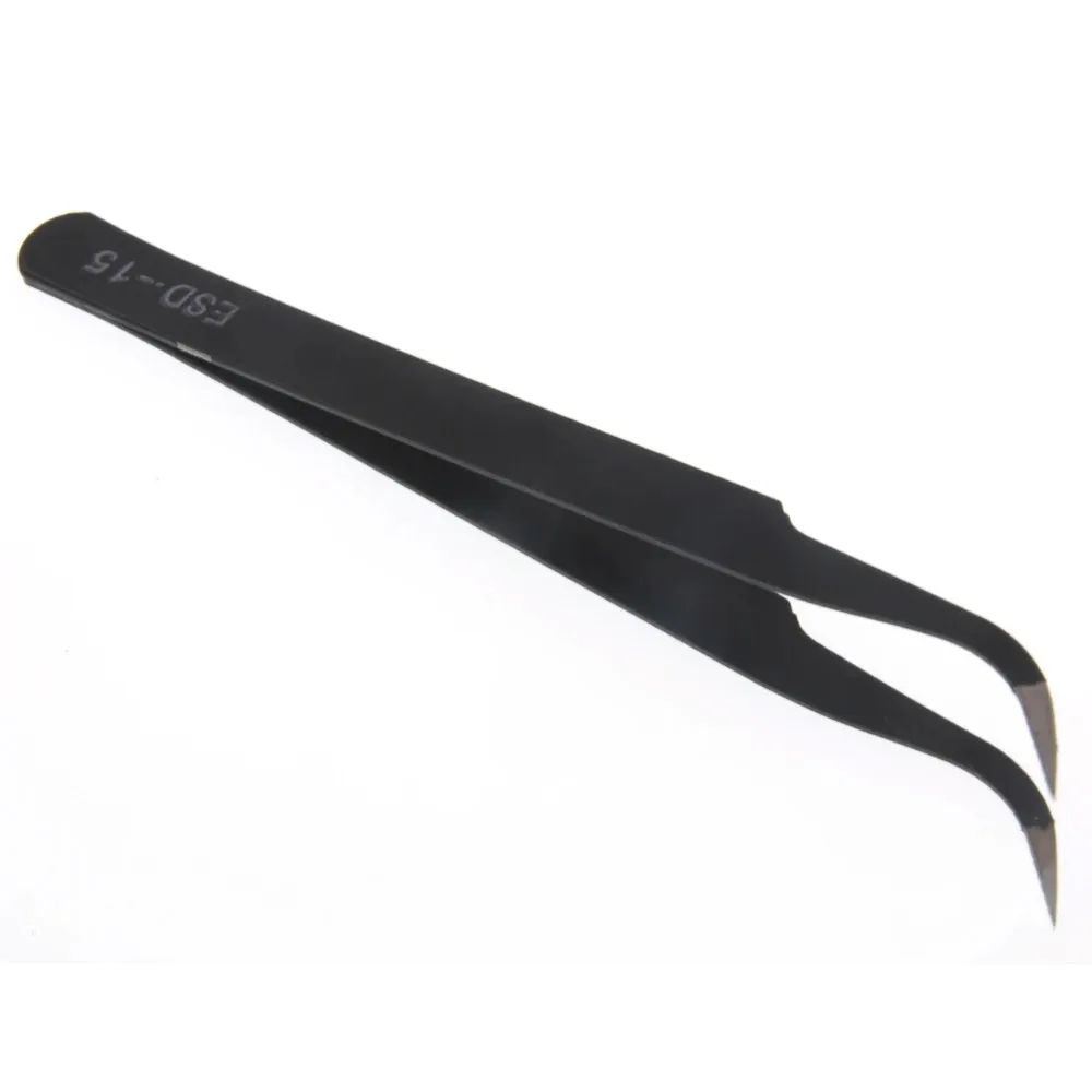 6PCS ESD10-15MM Stainless Steel Tweezers Industrial Curved Straight Repair Tools Tweezers