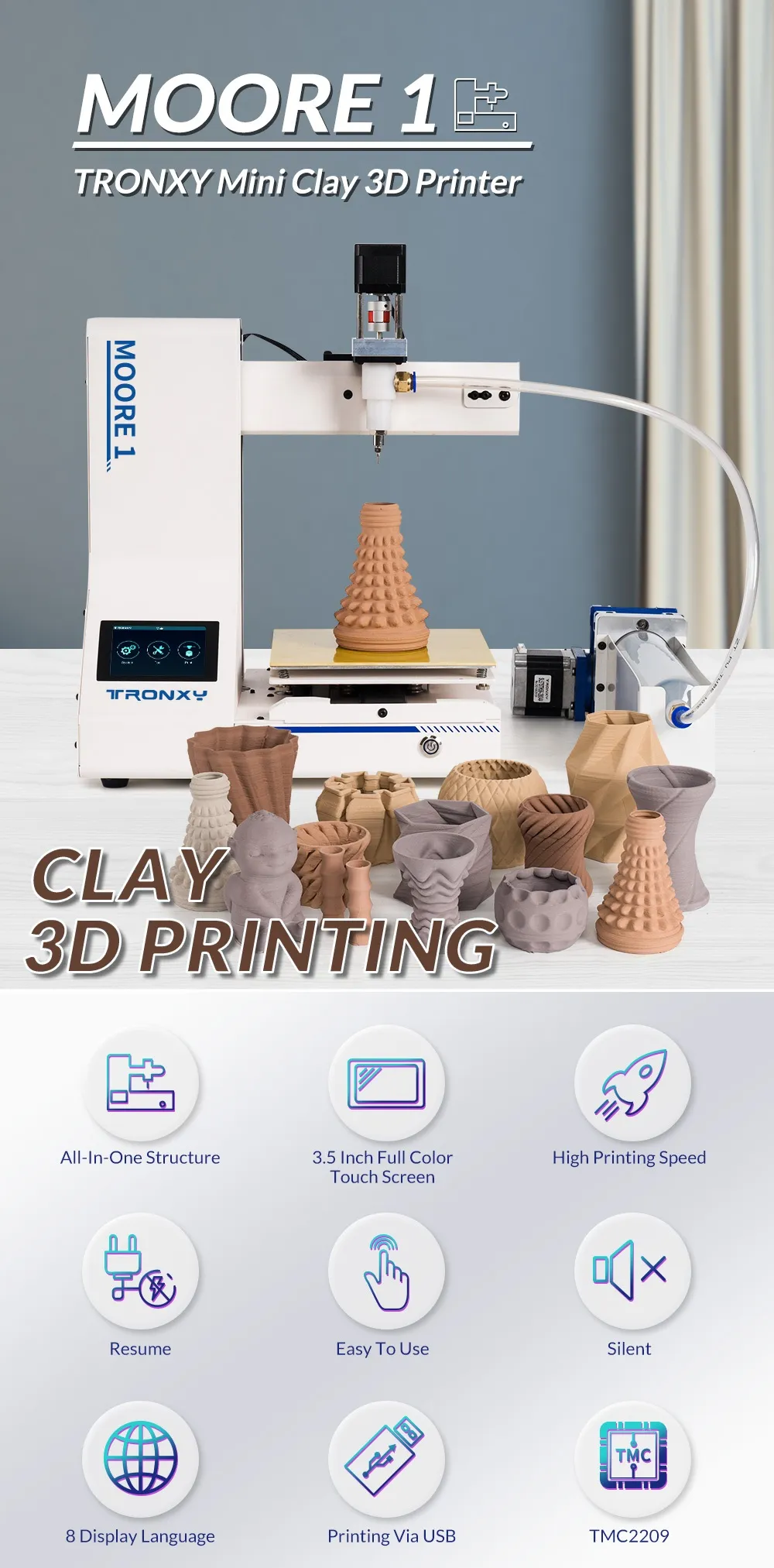 [EU/US Direct]TRONXY® Moore 1 3D Printer 180x180x180mm pottery clay 3d printer Liquid deposition modeling antique ceramics ceramic 3d printer