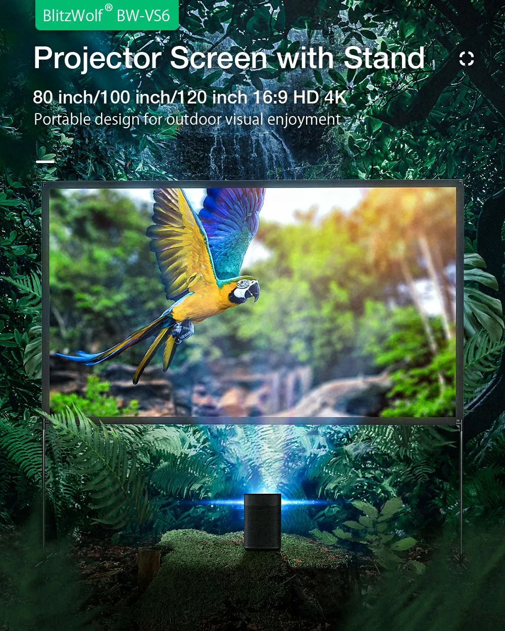 BlitzWolf® BW-VS6 80/100/120-Inch Projector Screen with Stable Stand 4K Resolution 16:9 Foldable Anti-Crease Easy Installation Outdoor Movie Screen