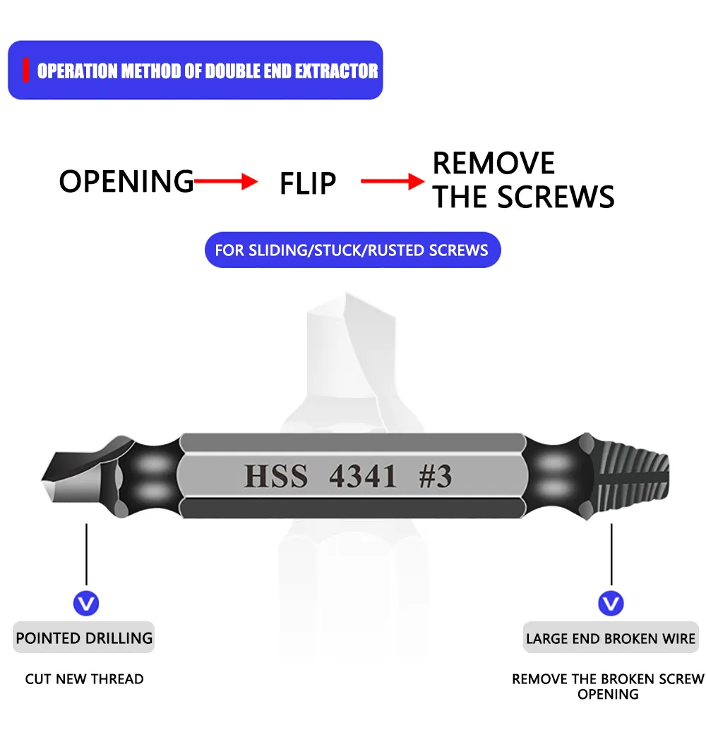 4PCS Titanium/Natural Color HSS Damaged Screw Extractor Drill Stripped Screw Extractor Remover Set Double Ended Broken Screw Bolt Demolition Tools
