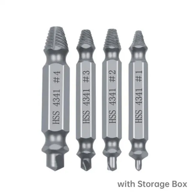4PCS Titanium/Natural Color HSS Damaged Screw Extractor Drill Stripped Screw Extractor Remover Set Double Ended Broken Screw Bolt Demolition Tools