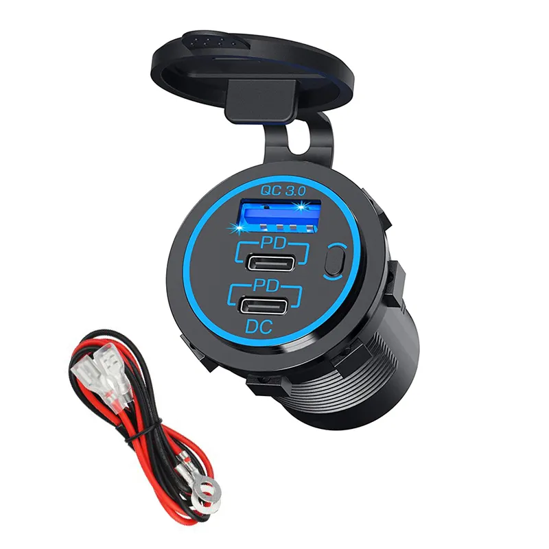 12-24V Triple USB Car Charger Socket QC3.0 & Two PD3.0 With ON/OFF Independent Switch Fast Charging Adapter 12-24V Triple USB Car Charger Socket QC3.0 & Two PD3.0 With ON/OFF Independent Switch Fast Charging Adapter