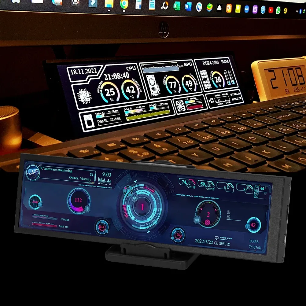 8.8 Inch Long Strip LCD Screen 1920*480P HD Driver Board Secondary Monitor AIDA64 Sub Display CPU GPU SSD Information 8.8 Inch Long Strip LCD Screen 1920*480P HD Driver Board Secondary Monitor AIDA64 Sub Display CPU GPU SSD Information