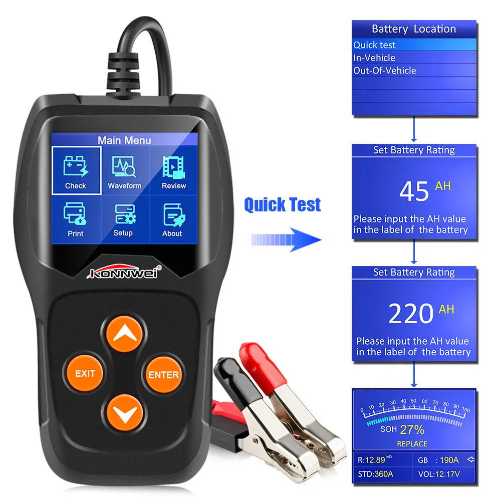 KONNWEI KW600 12V Autobatterietester Analysator 100 bis 2000CCA Anlassen 30-220 AH KONNWEI KW600 12V Autobatterietester Analysator 100 bis 2000CCA Anlassen 30-220 AH