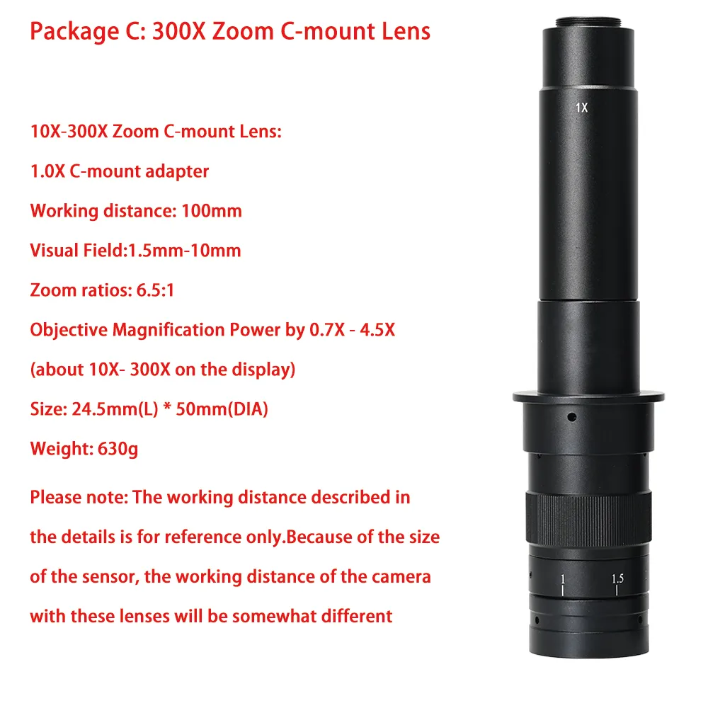 130X 180X 300X Industrial Adjustable Monocular Zoom CS C mount Lens HDMI-compatible Video Microscope Camera