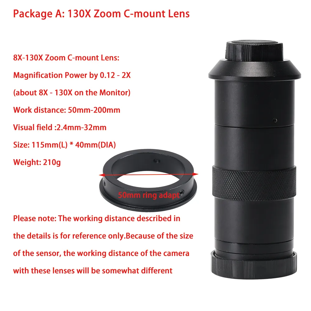 130X 180X 300X Industrial Adjustable Monocular Zoom CS C mount Lens HDMI-compatible Video Microscope Camera