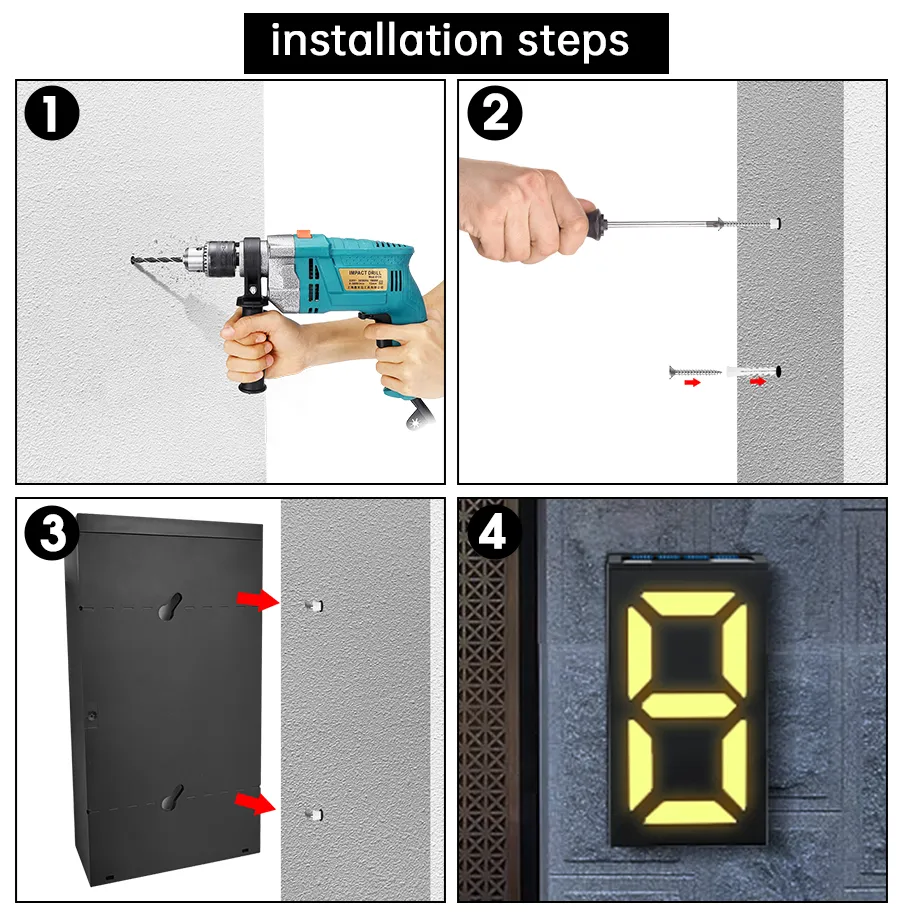 Solar DIY Digital Door Plate Light Led Wall Lamp Door Sign Light Outdoor Decorative Garden Villa