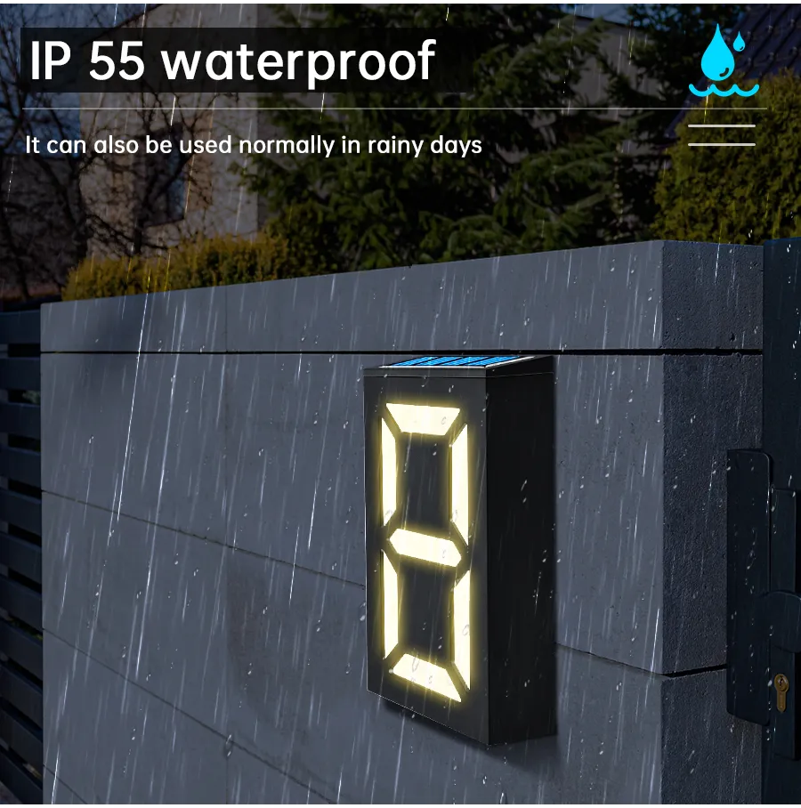 Solar DIY Digital Door Plate Light Led Wall Lamp Door Sign Light Outdoor Decorative Garden Villa