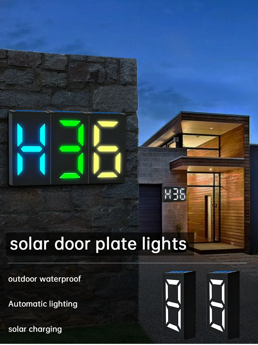 Solar DIY Digital Door Plate Light Led Wall Lamp Door Sign Light Outdoor Decorative Garden Villa