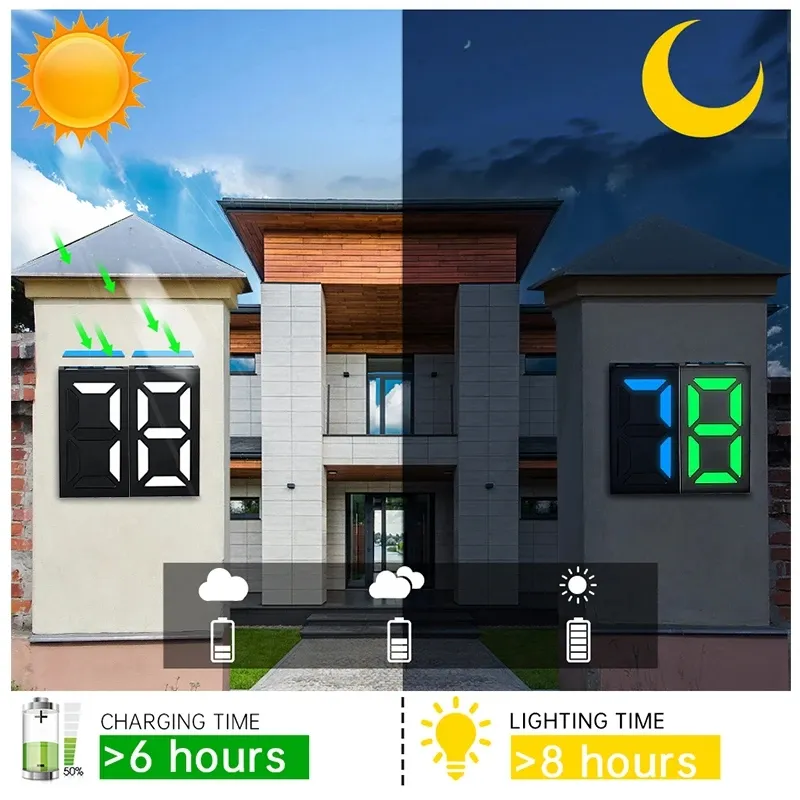 Solar DIY Digital Door Plate Light Led Wall Lamp Door Sign Light Outdoor Decorative Garden Villa