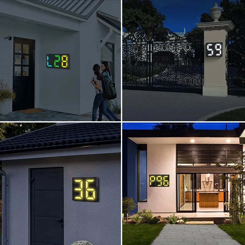 Solar DIY Digital Door Plate Light Led Wall Lamp Door Sign Light Outdoor Decorative Garden Villa
