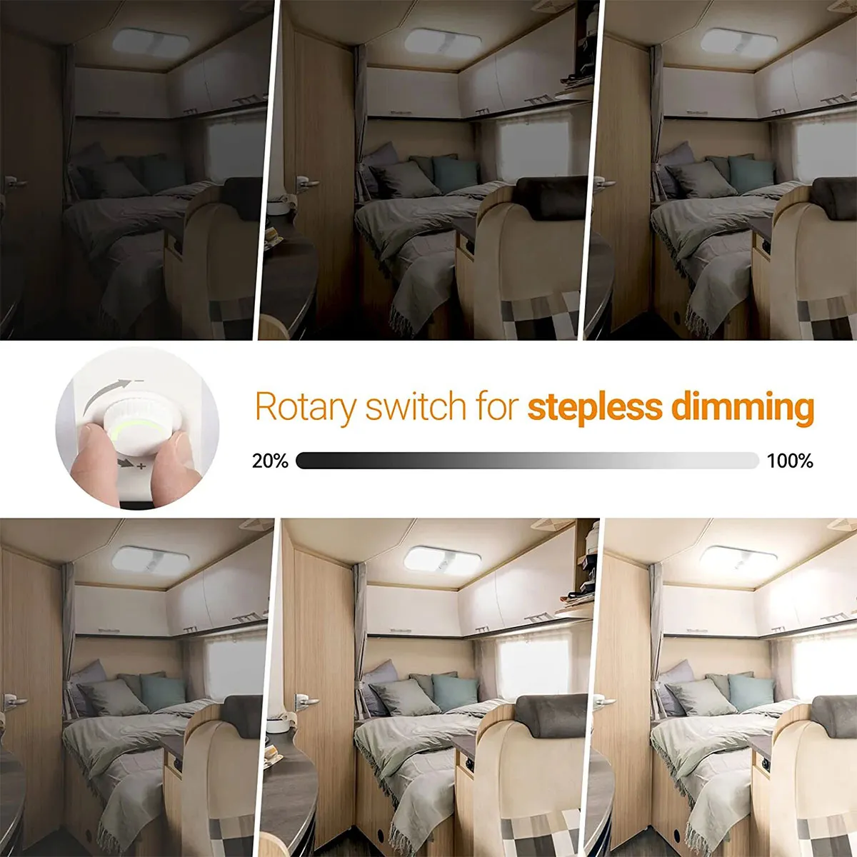 RV Interior LED Ceiling Light Camper Trailer Single Dome 12v-24v 1700LM Dimmer